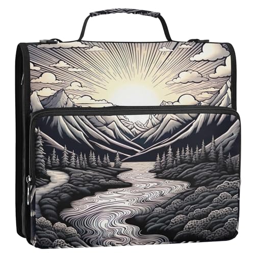 Sunburst Mountain Valley Tintenordner mit Reißverschluss, Organizer mit 3 Ringen, 3,8 cm D-Ring, Schulbinder, Tasche mit Schultergurt, Aufbewahrungsmappe mit Griff von Joitme