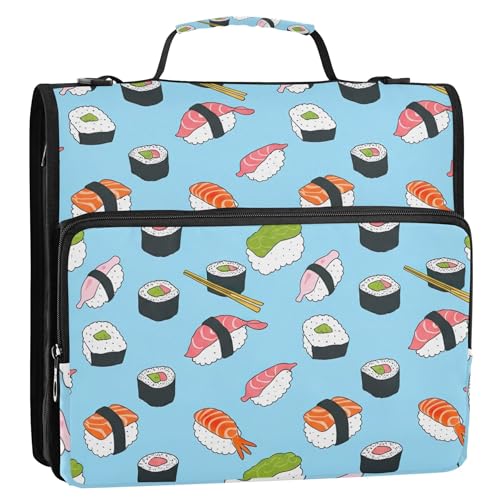 Sushi Ordner mit Reißverschluss, 3,8 cm, 3 Ringordner mit Schultergurt, für Schulportfolio und Etui, Ringordnerhalter von Joitme