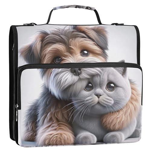 Terrier Hundeumarmung Kätzchen Katze 3-Ringbücher 3,8 cm D-Ring-Reißverschluss Organizer Halter Tasche mit Gurt für Schule, personalisierte Aufbewahrung, Portfolio-Etui mit Griff Terrier Hundeumarmung Kätzchen Katze 3-Ringbücher 3,8 cm D-Ring-Reißverschluss Organizer Halter Tasche mit Gurt für Schule, personalisierte Aufbewahrung, Portfolio-Etui mit Griff von Joitme