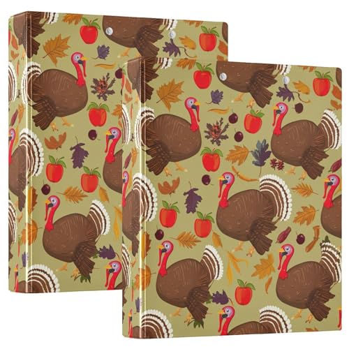Thanksgiving Truthahn-Ordner mit 3 Ringen, 3,8 cm, für 200 Blatt, niedliches Klemmbrett, runder Ringbuch, 31,5 x 27 x 6 cm, 2 Stück von Joitme
