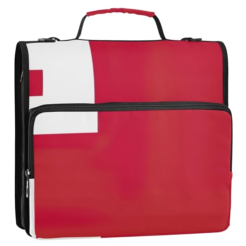 Tonga-Flaggen-Ordner, 3,8 cm, 3 Ringe, robuster Reißverschluss, Organizer, Schulmappe mit Schultergurt, bunte Multi-Taschen, große Portfolio-Mappe von Joitme