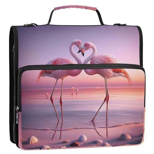 Valentine Flamingos Organizer mit Reißverschluss, 3,8 cm, 3 Ringe, robuste Schulmappe mit Schultergurt, Aufbewahrungsmappe mit Griff, Rosa von Joitme