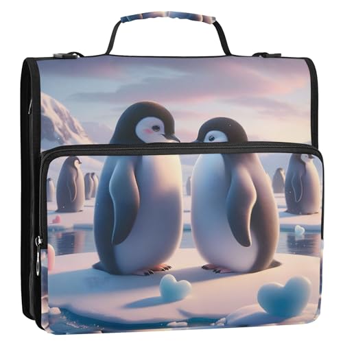 Valentines Pinguin-Pärchen-Ordner, Organizer, 3,8 cm, 3 Ringe, robuste Schulmappe mit Schultergurt, mehrere Taschen, große Portfolio-Mappe von Joitme