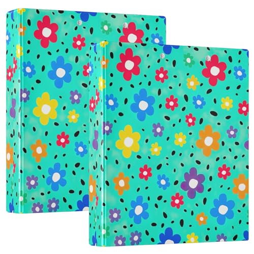 Verspieltes süßes buntes Blumenmuster, 3,8 cm, 3 Ringordner, für 200 Blatt, niedliche Notizbuchordner, runder Ringmappen, 31,5 x 27 x 6 cm, 2 Stück Verspieltes süßes buntes Blumenmuster, 3,8 cm, 3 Ringordner, für 200 Blatt, niedliche Notizbuchordner, runder Ringmappen, 31,5 x 27 x 6 cm, 2 Stück von Joitme
