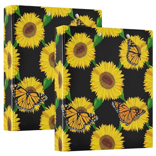 Vibrant Sunflowers Butterfly 3-Ringbuch, 3,8 cm, für 200 Blatt, tragbarer Portfolio-Ring, runder Ring, Playbill Ordner, 31,5 x 27 x 6 cm, 1 Packung Vibrant Sunflowers Butterfly 3-Ringbuch, 3,8 cm, für 200 Blatt, tragbarer Portfolio-Ring, runder Ring, Playbill Ordner, 31,5 x 27 x 6 cm, 1 Packung von Joitme