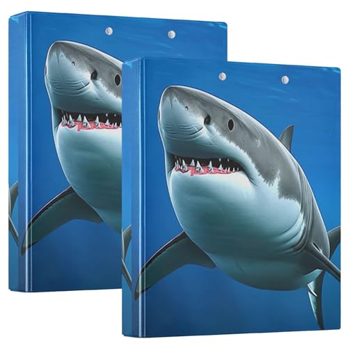 White Shark Ocean Blue 3,8 cm Ordner mit 3 Ringen für 200 Blatt Tierdruck, Portfolio-Mappen, runder Ringordner, 31,5 x 27 x 6 cm, 2 Stück von Joitme