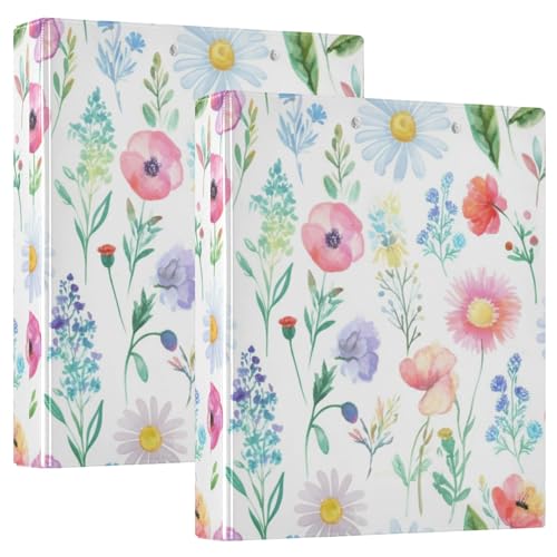 Wildflowers Pastell-Ordner mit 3 Ringen, 3,8 cm, für 200 Blatt, niedliche Portfolio-Mappen, runder Ring, Spielrechnbuch, 31,5 x 27 x 6 cm, 1 Packung von Joitme
