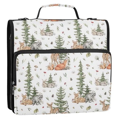 Woodland Creatures Ringbuch-Organizer mit Reißverschluss, 3,8 cm, 3-Ring-Ordner, robuste Schulmappe mit Schultergurt, Portfolio und Etui, Ringordnerhalter von Joitme