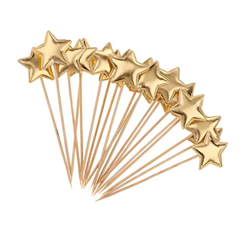 20 Stück Goldene Stern Cupcake Topper für Kuchen, Geburtstag Hochzeit Party Dekoration aus Filz und Holz von Jojomis