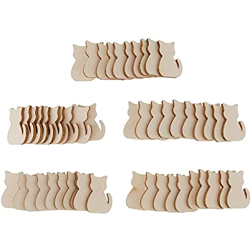 Jojomis Fityle Unlackierte Holzspäne mit Katzenausschnitt, Geschenkanhänger, Heimdekoration, 3 x 2,2 x 0,2 cm, 50 Stück von Jojomis
