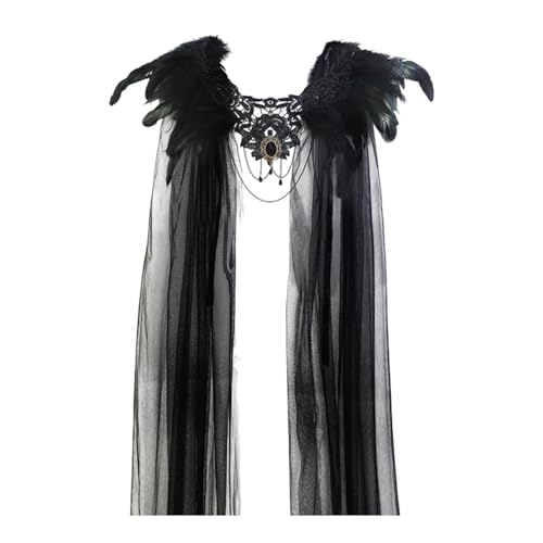 jojomis Halloween-Umhang für Damen, mit gefiedertem Nackenband, atmungsaktiv, elegant, Netzstoff, Gothic-Spitze, Umhang, Bühnenkostüm, 45 x 128 cm jojomis Halloween-Umhang für Damen, mit gefiedertem Nackenband, atmungsaktiv, elegant, Netzstoff, Gothic-Spitze, Umhang, Bühnenkostüm, 45 x 128 cm von Jojomis