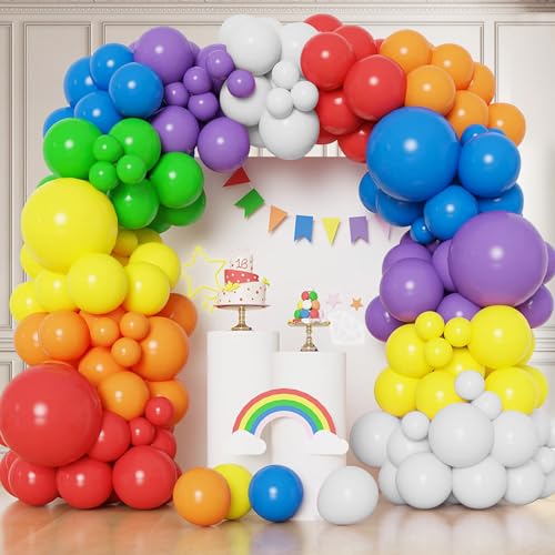 163 Stück bunte Geburtstagsballons, mattfarbene Latexballons, Regenbogenballon für Geburtstag, Hochzeit, Taufe, Babyparty, Dekorationen (Regenbogen) von Jokapy