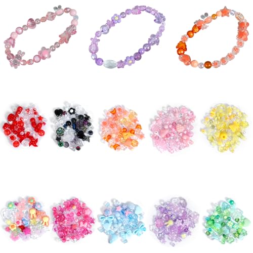 260-320pcs Acrylperlen für Armband Make Cute Bugs Heart Bär Stern Acrylperlen 6 Farben für Schmuck Making DIY Halskette Schlüsselbund(10) von Jokapy