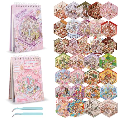 3D Sticker Scene,DIY 3D House Stickers Mit Pinzette Miniatur Haus Sticker Kreative DIY 3D Hausaufkleber, Fun DIY Stickers Scenes Selbermachen 3D Aufkleberszene für Erwachsene Kinder (31) von Jokapy