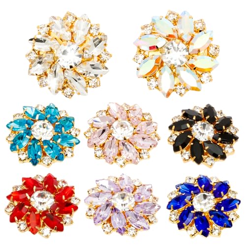 8pcs Strassstone Blumenknopf Abdeckung Dekorative Kunstkristall -Hemd -Knopf -Clip abnehmbar Blumenmanschettenknopf Dekoration für Frauen(Mehrfarbig) von Jokapy