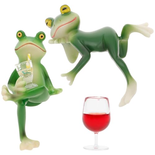 Jokapy 2 Stuck Miniaturfrosch Figur Pflanzendekoration Synthetische Harz Frosch Blüten Topf Hugger Orament wasserdichte lustige Gartendekoration im Freien für Balkon Terrasse(Grun) von Jokapy