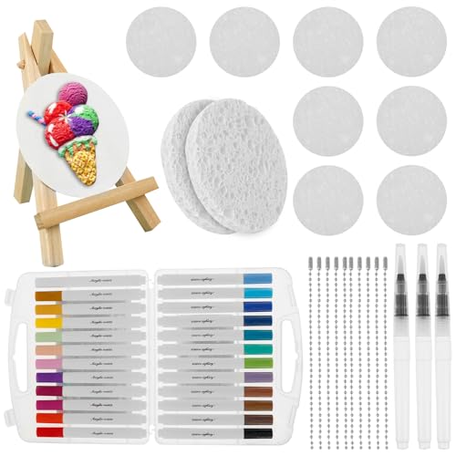 Jokapy Magic Puffy Paint Set, 10 Stuck 3D DIY Foam Texture Painting Paper mit 24 Farbmarker 10 Perlenketten 3 Puffy Stifte und Mini-Staffelei, Magisches Schaumstoff Textur Malset für Kinder (Rund) von Jokapy