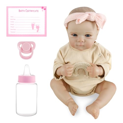 Realistisches Babypuppenspielzeug 18 -Zoll -Vinyl Neugeborene Babypuppe mit Geburtsurkunde und Schnuller lebensechter Rollenspielzeug für Kinder über 3 Jahre alt(A) von Jokapy