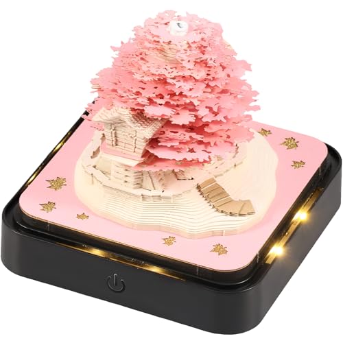 Schreibtisch kalender mit LED-Lichtern, 2025 Kalender 3D Memo Pad Papier Kreative 3D Notizblock Papier, Countdown Kalender Schnitzen Geschenk Desktop Dekoration (Rosa Baumhaus) von Jokapy