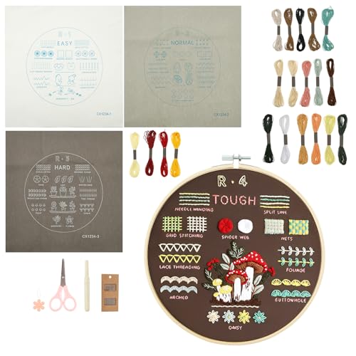 Sticken Set Erwachsene, Stickset für Anfänger Zum Erlernen Von 40 Verschiedenen Stichen, Pflanzen Embroidery Kit Kreuzstich Set Enthält Kattun Faden Nadel Stickrahmen Schere Einfädler Nahttrenner von Jokapy