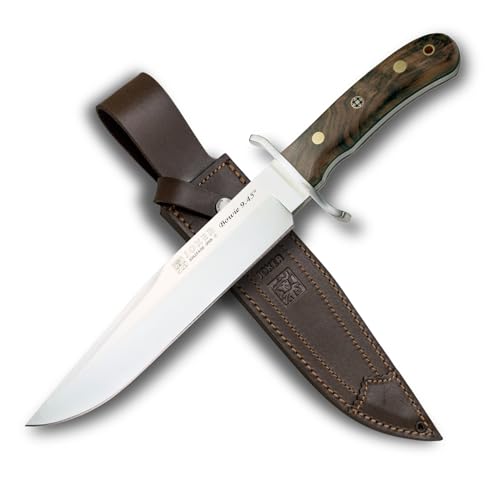 Joker Bowie Jagdmesser 9.45" CN139 – Vollerl, Edelstahl-Parierstange, Walnussholzgriff, 24 cm Klinge, 505g – Outdoor-Messer für Jagd, Angeln, Camping, Wandern – mit Lederscheide von Joker