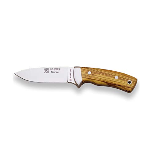 Joker Gürtelmesser Messer Corzo CO23, mit Edelstahlzwinge, Olivenholzgriff und MOVA 10 cm Klinge, Angel-, Jagd-, Camping- und Wanderwerkzeug. von Joker