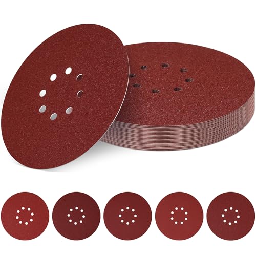 60 Stück Schleifpapier 225mm Klett, 40,80,120,180,240 Körnung Schleifscheiben 225mm Klett Körnung 8 Loch für Trockenbauschleifer Exzenterschleifer Schleifgiraffe von Jokisa