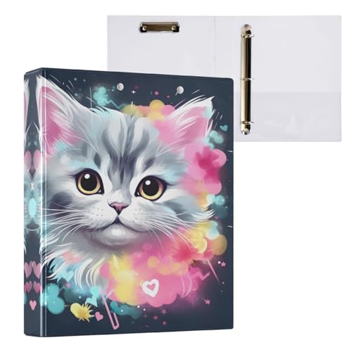 Bunter Katzen-Ordner mit 3 Ringen, Briefgröße, 3,8 cm, 3 Ringe mit Klemmbrett und 3 Taschen, 3 Ringordner, Organizer für Mädchen, Schulbedarf, 1 Packung Bunter Katzen-Ordner mit 3 Ringen, Briefgröße, 3,8 cm, 3 Ringe mit Klemmbrett und 3 Taschen, 3 Ringordner, Organizer für Mädchen, Schulbedarf, 1 Packung von Joko Ivery