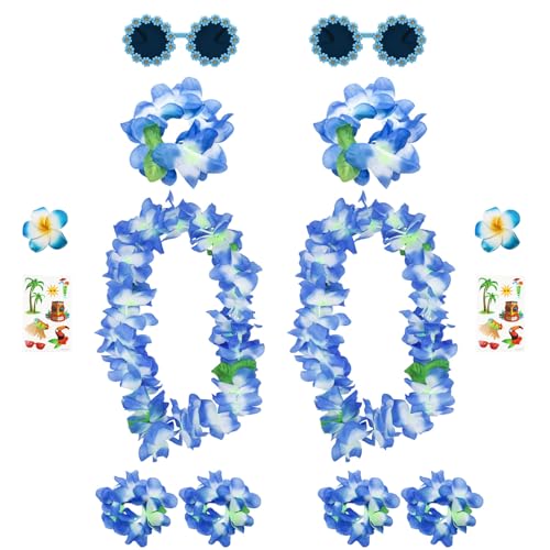 14-teiliges Hawaii-Leis-Set für Kinder & Erwachsene, tropisches Partyzubehör mit Blumenketten, Brillen, Haarnadeln, Tattoo-Aufklebern für Strandthema, Verkleidung, tropische Party-Dekorationen 14-teiliges Hawaii-Leis-Set für Kinder & Erwachsene, tropisches Partyzubehör mit Blumenketten, Brillen, Haarnadeln, Tattoo-Aufklebern für Strandthema, Verkleidung, tropische Party-Dekorationen von Jokureao