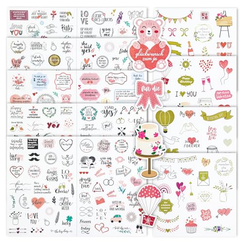9 Hochzeit Sticker Gästebuch Set, Hochzeitssticker Gästebuch mit Liebesbotschaften, Deko Aufkleber Hochzeit, Scrapbook Sticker Hochzeits, für Fotoalbum & Scrapbook von Jokureao