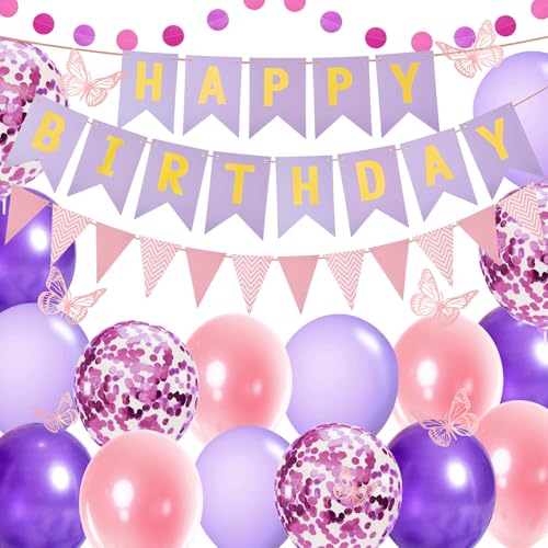 Lila und Rosa Geburtstagsdekorationen Set, Happy Birthday Banner, Frauen Mädchen Party Dekorationen, Lila Rosa Geburtstagsdekorationen für Geburtstagsfeier Dekoration Lila und Rosa Geburtstagsdekorationen Set, Happy Birthday Banner, Frauen Mädchen Party Dekorationen, Lila Rosa Geburtstagsdekorationen für Geburtstagsfeier Dekoration von Jokureao