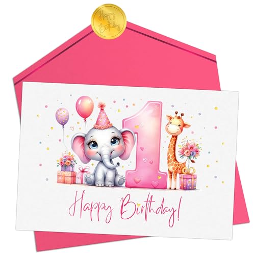Joli Coon Geburtstagskarte 1 Jahr Mädchen - Premium Happy Birthday Geburtstagskarte 1 Jahr - Klappkarte mit Kuvert und goldenen Siegelsticker Joli Coon Geburtstagskarte 1 Jahr Mädchen - Premium Happy Birthday Geburtstagskarte 1 Jahr - Klappkarte mit Kuvert und goldenen Siegelsticker von Joli Coon