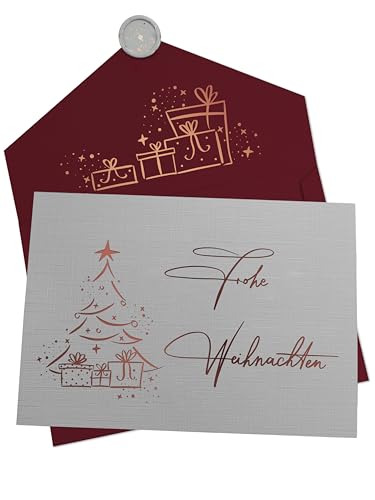 Joli Coon 10 Weihnachtskarten - Frohe Weihnachten Klappkarte mit Kuvert und Wachssiegel - Design Weihnachtskarte mit Umschlag von Joli Coon