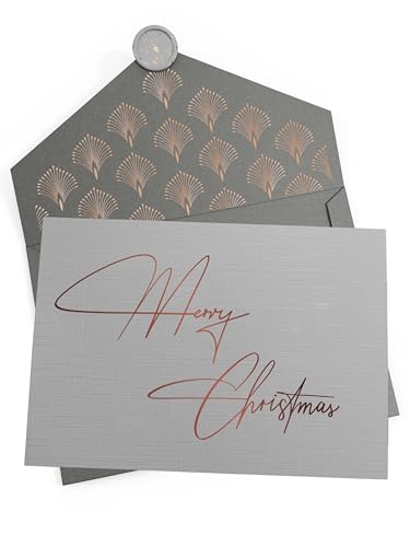 Joli Coon 10 Weihnachtskarten - Merry Christmas Klappkarte mit Kuvert und Wachssiegel - Design Weihnachtskarte mit Umschlag von Joli Coon