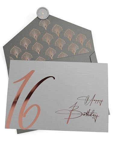 Joli Coon 16 Happy Birthday Klappkarte mit Kuvert und Wachs-Siegel - Geburtstagskarte 16 von Joli Coon
