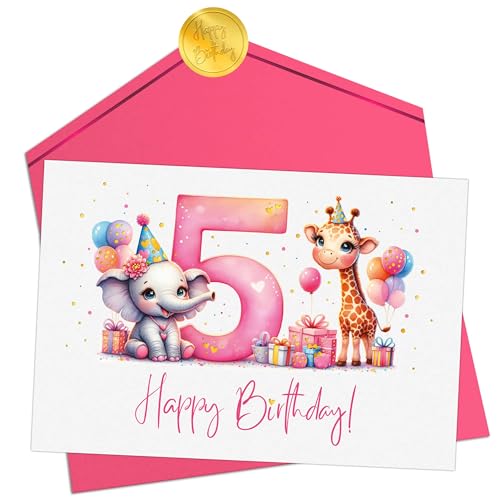 Joli Coon Geburtstagskarte 5 Jahre Mädchen - Premium Happy Birthday Geburtstagskarte 5 Jahre - Klappkarte mit Kuvert und goldenen Siegelsticker Joli Coon Geburtstagskarte 5 Jahre Mädchen - Premium Happy Birthday Geburtstagskarte 5 Jahre - Klappkarte mit Kuvert und goldenen Siegelsticker von Joli Coon