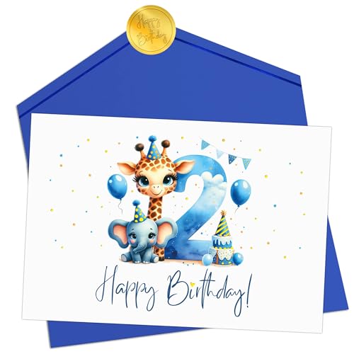 Joli Coon Geburtstagskarte 2 Jahre Junge - Premium Happy Birthday Geburtstagskarte 2 Jahre - Klappkarte mit Kuvert und goldenen Siegelsticker Joli Coon Geburtstagskarte 2 Jahre Junge - Premium Happy Birthday Geburtstagskarte 2 Jahre - Klappkarte mit Kuvert und goldenen Siegelsticker von Joli Coon
