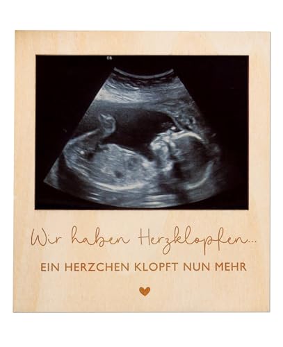 Joli Coon Schwangerschaft verkünden mit Holzrahmen für das Ultraschallbild und magnetischer Rückseite - Wir haben Herzklopfen - Bilderrahmen Ultraschallbild im Polaroid-Stil von Joli Coon