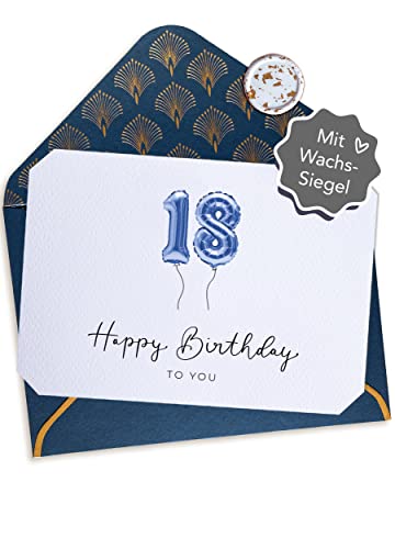 Joli Coon 18 Happy Birthday Klappkarte - A6 mit dunkelblauem Kuvert - Geburtstagskarte 18 von Joli Coon