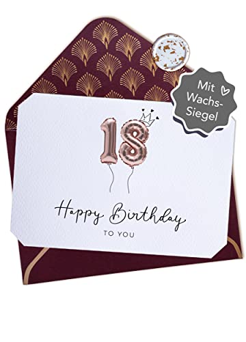 Joli Coon 18 Happy Birthday Klappkarte - A6 mit dunkelrotem Kuvert - Geburtstagskarte 18 von Joli Coon
