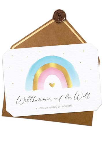 Joli Coon 3 Willkommen auf der Welt Klappkarten - A6 mit Naturkuvert und Wachssiegel - Karte Geburt von Joli Coon