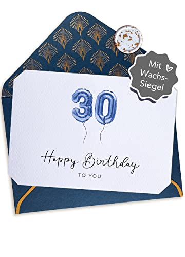 JoliCoon 30 Happy Birthday Klappkarte - A6 mit dunkelblauem Kuvert - Geburtstagskarte 30 von Joli Coon
