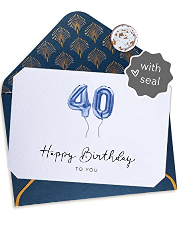 Joli Coon 40 Happy Birthday Klappkarte - A6 mit dunkelblauem Kuvert - Geburtstagskarte 40 von Joli Coon