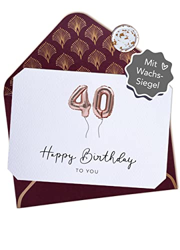 Joli Coon 40 Happy Birthday Klappkarte - A6 mit dunkelrotem Kuvert - Geburtstagskarte 40 von Joli Coon