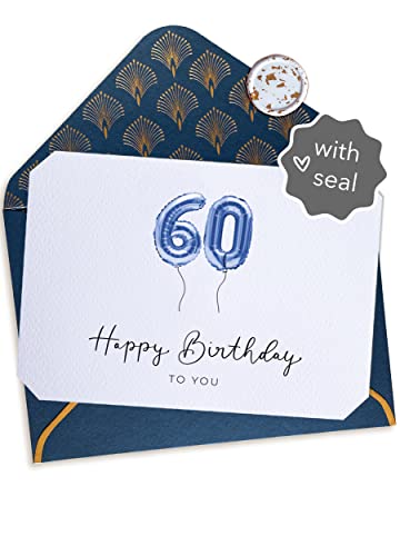 Joli Coon 60 Happy Birthday Klappkarte - A6 mit dunkelblauem Kuvert - Geburtstagskarte 60 von Joli Coon
