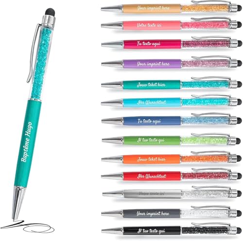 Jolis Papiers – 12 personalisierte Kugelschreiber mit Gravur (Text oder Logo) – Touchpen – Firmen-, Event- oder Werbegeschenk – Französische Marke von Jolis Papiers