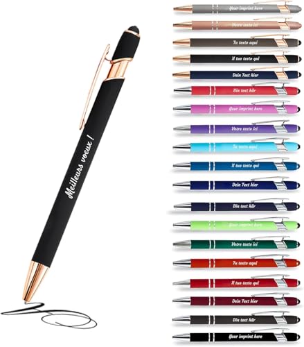 Jolis Papiers - x1 - Stift personalisiert 2 in 1 - Personalisiert Kugelschreiber mit Gravur I Rosegold-metall I in Geschenketui I Softtouch Feeling I schwarz schreiben I integrierter Stylus von Jolis Papiers