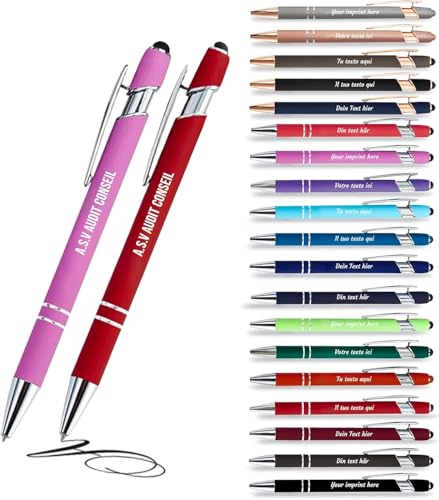 Jolis Papiers - x2 - Stift personalisiert 2 in 1 - Personalisierter Kugelschreiber mit Gravur I Chrom-Metall I in Geschenketui I Softtouch Feeling I schwarz schreiben I integrierter Stylus von Jolis Papiers