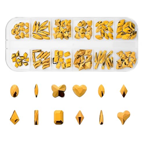 Jollin 120 Stück flache Rückseite Strasssteine Glas Charms Diamanten Edelsteine für Nagelkunst 1 Box verschiedene Formen Gold Hämatit Jollin 120 Stück flache Rückseite Strasssteine Glas Charms Diamanten Edelsteine für Nagelkunst 1 Box verschiedene Formen Gold Hämatit von Jollin