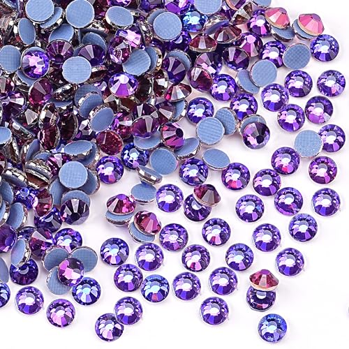 Jollin Hotfix-Kristall-Strasssteine mit flacher Rückseite, Glasdiamanten zum Basteln, Basteln, Dekorationen, Kleidung, Schuhe, 4,8 mm, SS20, violetter Samt, 2880 Stück von Jollin